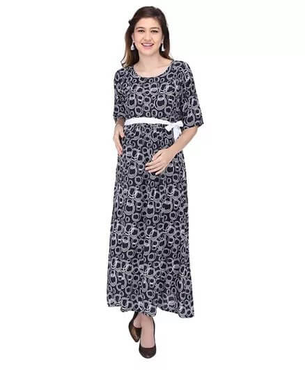 mom to be circle print three fourth sleeve maternity dress