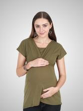 olive green maternity and nursing wear top